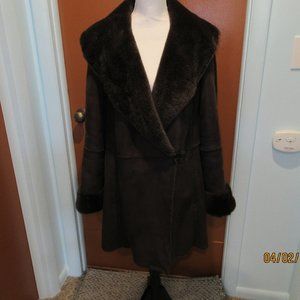 TALBOTS Women's Brown Faux Suede / Fur Winter Coat, Size L